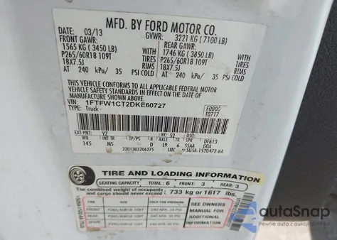 2013 Ford F-150 Xlt from USA, damaged, VIN 1FTFW1CT2DKE60727